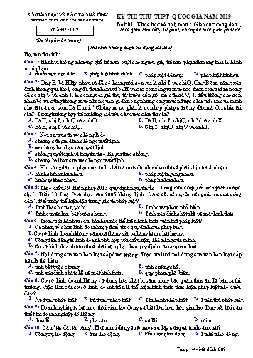 Đề thi thử môn GDCD - Kỳ thi thử THPT Quốc gia năm 2019 - Trường THPT Nguyễn Trung Thiên - Mã đề 007 (Kèm đáp án)