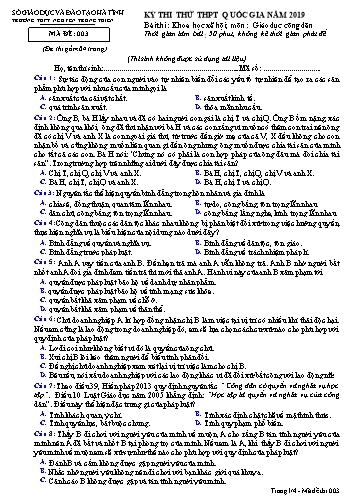 Đề thi thử môn GDCD - Kỳ thi thử THPT Quốc gia năm 2019 - Trường THPT Nguyễn Trung Thiên - Mã đề 003 (Kèm đáp án)