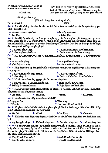 Đề thi thử môn GDCD - Kỳ thi thử THPT Quốc gia năm 2019 - Trường THPT Nguyễn Trung Thiên - Mã đề 002 (Kèm đáp án)
