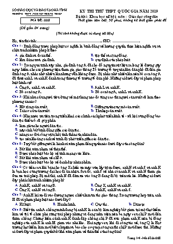 Đề thi thử môn GDCD - Kỳ thi thử THPT Quốc gia năm 2019 - Trường THPT Nguyễn Trung Thiên - Mã đề 008 (Kèm đáp án)
