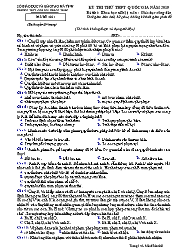 Đề thi thử môn GDCD - Kỳ thi thử THPT Quốc gia năm 2019 - Trường THPT Nguyễn Trung Thiên - Mã đề 001 (Kèm đáp án)