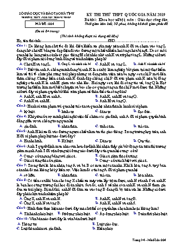 Đề thi thử môn GDCD - Kỳ thi thử THPT Quốc gia năm 2019 - Trường THPT Nguyễn Trung Thiên - Mã đề 004 (Kèm đáp án)