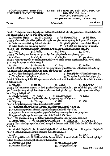 Đề thi thử môn GDCD - Kỳ thi thử THPT Quốc gia - Năm học 2019-2020 - Trường THPT Nguyễn Trung Thiên - Mã đề 008 (Kèm đáp án)