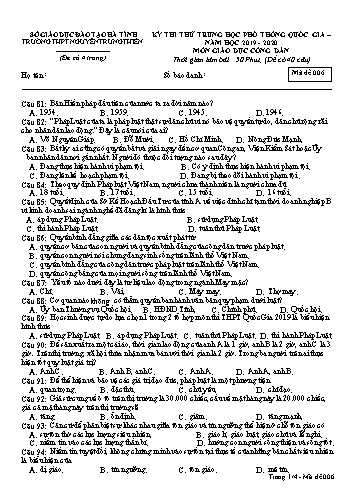 Đề thi thử môn GDCD - Kỳ thi thử THPT Quốc gia - Năm học 2019-2020 - Trường THPT Nguyễn Trung Thiên - Mã đề 006 (Kèm đáp án)
