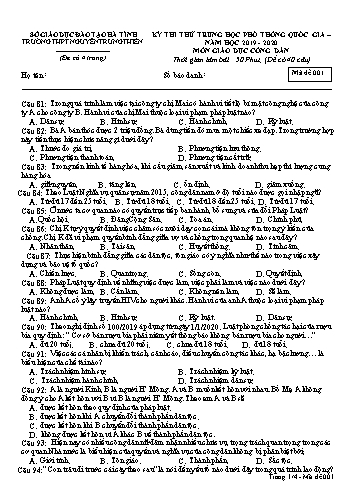 Đề thi thử môn GDCD - Kỳ thi thử THPT Quốc gia - Năm học 2019-2020 - Trường THPT Nguyễn Trung Thiên - Mã đề 001 (Kèm đáp án)