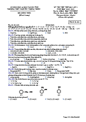 Đề thi thử môn Hóa học - Kỳ thi thử THPT Quốc gia lần 2 - Năm học 2018-2019 - Trường THPT Nguyễn Trung Thiên - Mã đề 001 (Kèm đáp án)