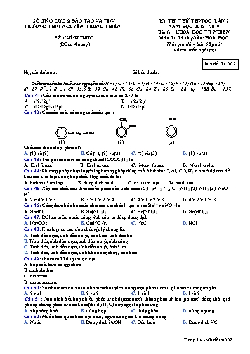 Đề thi thử môn Hóa học - Kỳ thi thử THPT Quốc gia lần 2 - Năm học 2018-2019 - Trường THPT Nguyễn Trung Thiên - Mã đề 007 (Kèm đáp án)