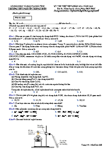 Đề thi thử môn Hóa học - Kỳ thi thử THPT Quốc gia năm 2019 - Trường THPT Nguyễn Trung Thiên - Mã đề 008 (Kèm đáp án)