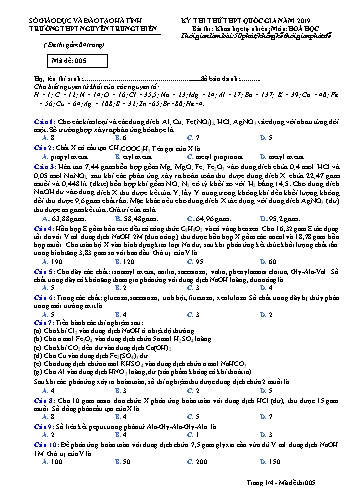 Đề thi thử môn Hóa học - Kỳ thi thử THPT Quốc gia năm 2019 - Trường THPT Nguyễn Trung Thiên - Mã đề 005 (Kèm đáp án)