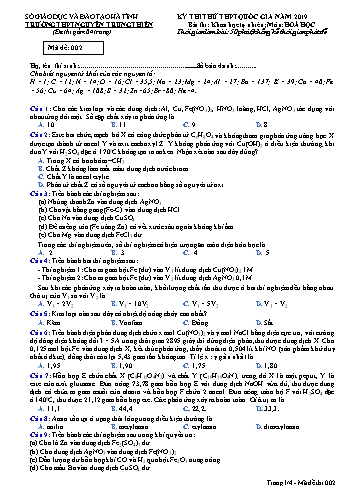 Đề thi thử môn Hóa học - Kỳ thi thử THPT Quốc gia năm 2019 - Trường THPT Nguyễn Trung Thiên - Mã đề 002 (Kèm đáp án)