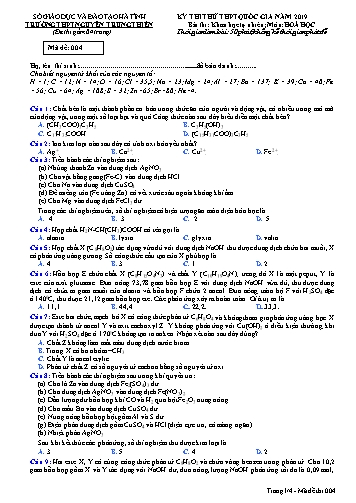 Đề thi thử môn Hóa học - Kỳ thi thử THPT Quốc gia năm 2019 - Trường THPT Nguyễn Trung Thiên - Mã đề 004 (Kèm đáp án)