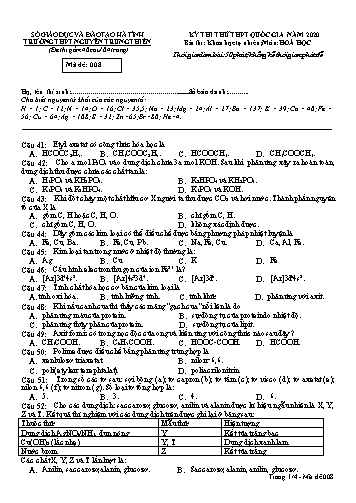 Đề thi thử môn Hóa học - Kỳ thi thử THPT Quốc gia năm 2020 - Trường THPT Nguyễn Trung Thiên - Mã đề 008 (Kèm đáp án)