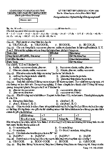 Đề thi thử môn Hóa học - Kỳ thi thử THPT Quốc gia năm 2020 - Trường THPT Nguyễn Trung Thiên - Mã đề 002 (Kèm đáp án)