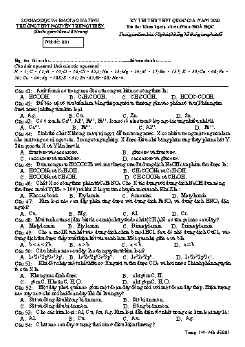 Đề thi thử môn Hóa học - Kỳ thi thử THPT Quốc gia năm 2020 - Trường THPT Nguyễn Trung Thiên - Mã đề 001 (Kèm đáp án)