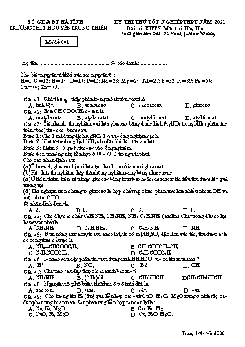 Đề thi thử môn Hóa học - Kỳ thi thử Tốt nghiệp THPT năm 2021 - Trường THPT Nguyễn Trung Thiên - Mã đề 001 (Kèm đáp án)