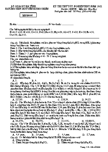 Đề thi thử môn Hóa học - Kỳ thi thử Tốt nghiệp THPT năm 2021 - Trường THPT Nguyễn Trung Thiên - Mã đề 006 (Kèm đáp án)