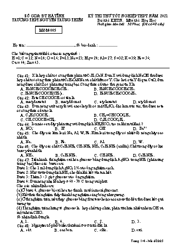 Đề thi thử môn Hóa học - Kỳ thi thử Tốt nghiệp THPT năm 2021 - Trường THPT Nguyễn Trung Thiên - Mã đề 005 (Kèm đáp án)