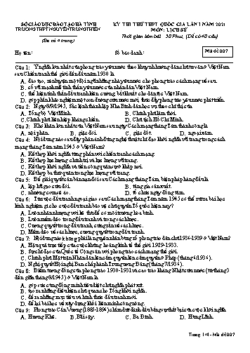 Đề thi thử môn Lịch sử - Kỳ thi thử THPT Quốc gia lần 1 năm 2021 - Trường THPT Nguyễn Trung Thiên - Mã đề 007 (Kèm đáp án)