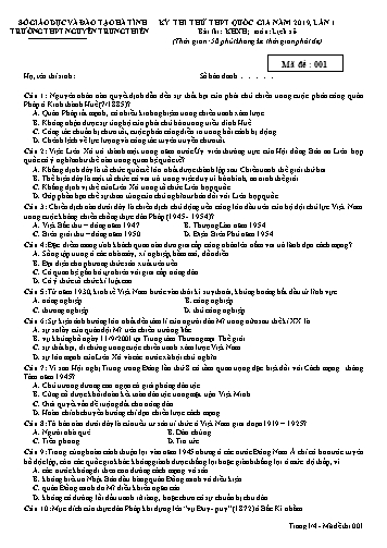 Đề thi thử môn Lịch sử - Kỳ thi thử THPT Quốc gia năm 2019, lần 1 - Trường THPT Nguyễn Trung Thiên - Mã đề 001 (Kèm đáp án)