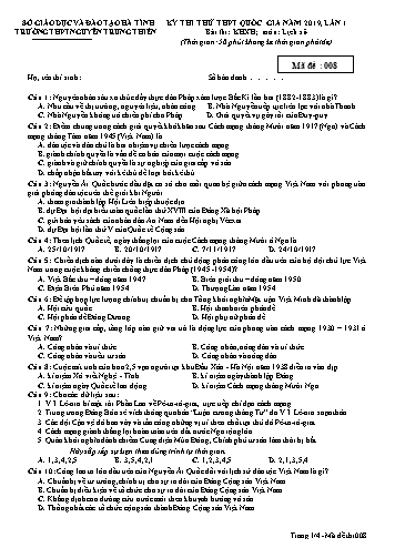 Đề thi thử môn Lịch sử - Kỳ thi thử THPT Quốc gia năm 2019, lần 1 - Trường THPT Nguyễn Trung Thiên - Mã đề 008 (Kèm đáp án)