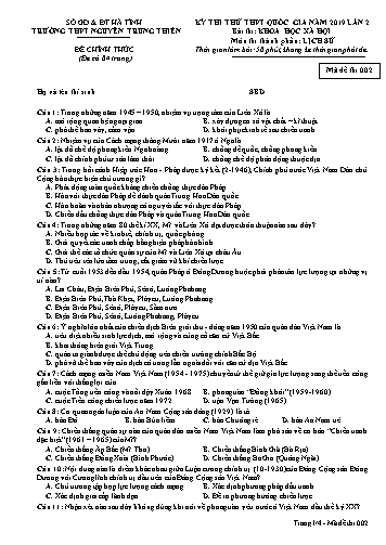 Đề thi thử môn Lịch sử - Kỳ thi thử THPT Quốc gia năm 2019 lần 2- Trường THPT Nguyễn Trung Thiên - Mã đề 002 (Kèm đáp án)