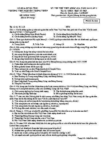 Đề thi thử môn Lịch sử - Kỳ thi thử THPT Quốc gia năm 2019 lần 2- Trường THPT Nguyễn Trung Thiên - Mã đề 003 (Kèm đáp án)