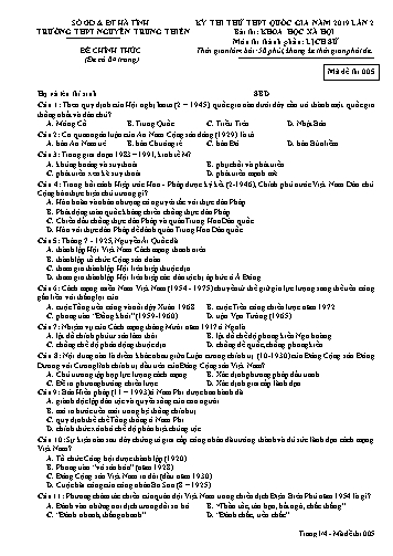 Đề thi thử môn Lịch sử - Kỳ thi thử THPT Quốc gia năm 2019 lần 2- Trường THPT Nguyễn Trung Thiên - Mã đề 005 (Kèm đáp án)