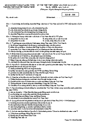 Đề thi thử môn Lịch sử - Kỳ thi thử THPT Quốc gia năm 2019, lần 1 - Trường THPT Nguyễn Trung Thiên - Mã đề 006 (Kèm đáp án)