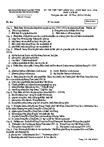 Đề thi thử môn Lịch sử - Kỳ thi thử THPT Quốc gia - Năm học 2019-2020 - Trường THPT Nguyễn Trung Thiên - Mã đề 003 (Kèm đáp án)