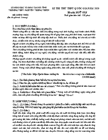 Đề thi thử môn Ngữ văn - Kỳ thi thử THPT Quốc gia năm 2020 - Trường THPT Nguyễn Trung Thiên - Có đáp án