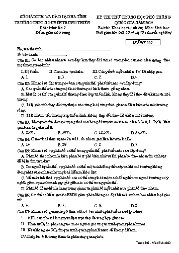 Đề thi thử môn Sinh học - Kỳ thi thử THPT Quốc gia lần 2 năm 2019 - Trường THPT Nguyễn Trung Thiên - Mã đề 002 (Kèm đáp án)