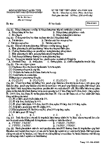 Đề thi thử môn Sinh học - Kỳ thi thử THPT Quốc gia năm 2020 - Trường THPT Nguyễn Trung Thiên - Mã đề 002 (Kèm đáp án)