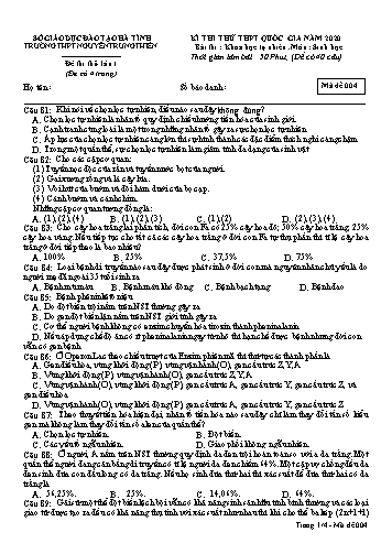 Đề thi thử môn Sinh học - Kỳ thi thử THPT Quốc gia năm 2020 - Trường THPT Nguyễn Trung Thiên - Mã đề 004 (Kèm đáp án)