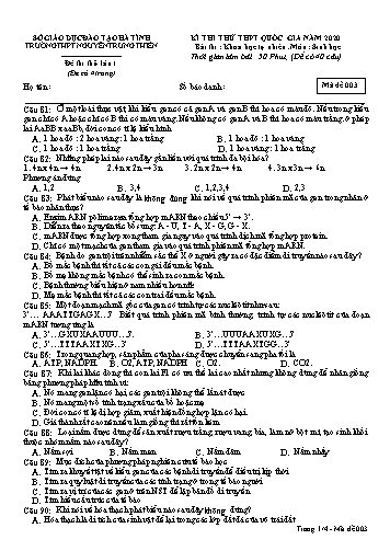 Đề thi thử môn Sinh học - Kỳ thi thử THPT Quốc gia năm 2020 - Trường THPT Nguyễn Trung Thiên - Mã đề 003 (Kèm đáp án)