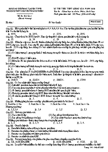 Đề thi thử môn Sinh học - Kỳ thi thử THPT Quốc gia năm 2020 - Trường THPT Nguyễn Trung Thiên - Mã đề 005 (Kèm đáp án)