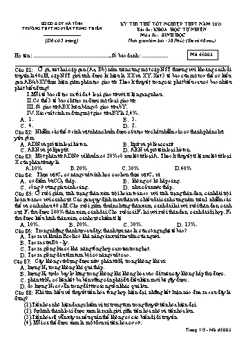 Đề thi thử môn Sinh học - Kỳ thi thử tốt nghiệp THPT năm 2021 - Trường THPT Nguyễn Trung Thiên - Mã đề 003 (Kèm đáp án)