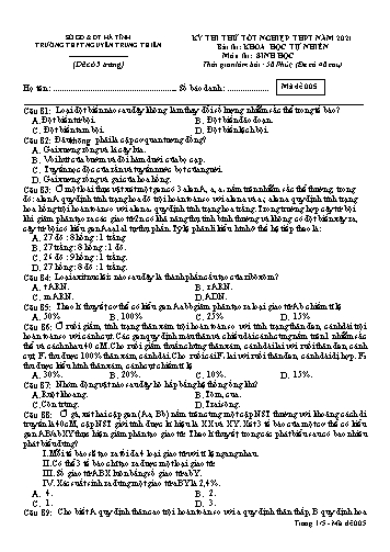 Đề thi thử môn Sinh học - Kỳ thi thử tốt nghiệp THPT năm 2021 - Trường THPT Nguyễn Trung Thiên - Mã đề 005 (Kèm đáp án)