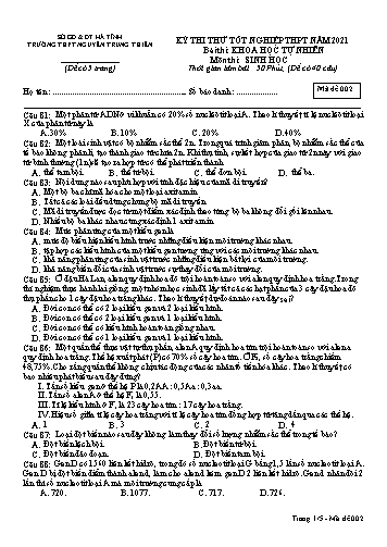 Đề thi thử môn Sinh học - Kỳ thi thử tốt nghiệp THPT năm 2021 - Trường THPT Nguyễn Trung Thiên - Mã đề 002 (Kèm đáp án)