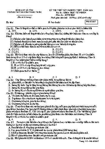 Đề thi thử môn Sinh học - Kỳ thi thử tốt nghiệp THPT năm 2021 - Trường THPT Nguyễn Trung Thiên - Mã đề 007 (Kèm đáp án)