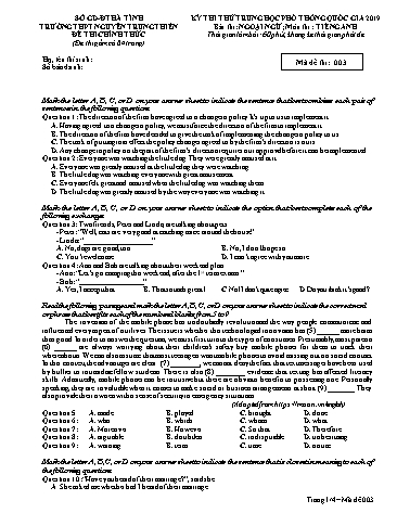 Đề thi thử môn Tiếng Anh - Kỳ thi thử THPT Quốc gia lần 2 năm 2019 - Trường THPT Nguyễn Trung Thiên - Mã đề 003 (Kèm đáp án)