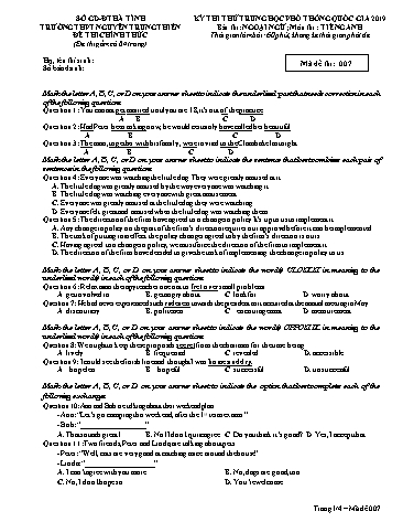 Đề thi thử môn Tiếng Anh - Kỳ thi thử THPT Quốc gia lần 2 năm 2019 - Trường THPT Nguyễn Trung Thiên - Mã đề 007 (Kèm đáp án)