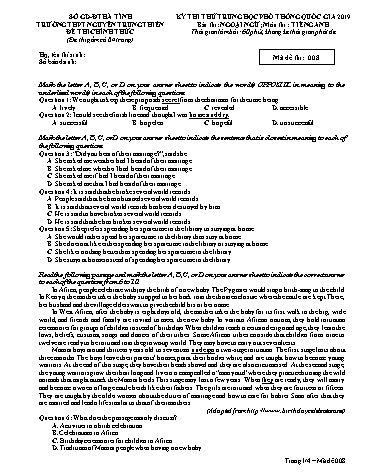 Đề thi thử môn Tiếng Anh - Kỳ thi thử THPT Quốc gia lần 2 năm 2019 - Trường THPT Nguyễn Trung Thiên - Mã đề 008 (Kèm đáp án)