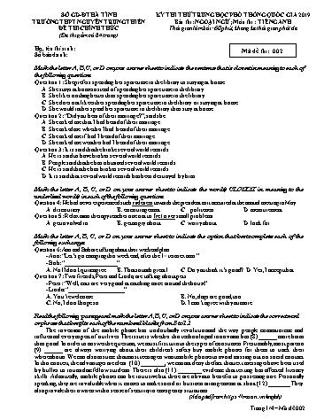 Đề thi thử môn Tiếng Anh - Kỳ thi thử THPT Quốc gia lần 2 năm 2019 - Trường THPT Nguyễn Trung Thiên - Mã đề 002 (Kèm đáp án)