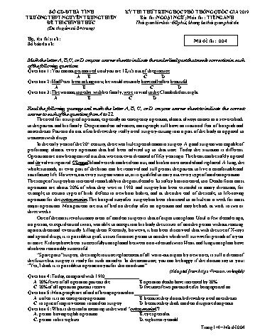 Đề thi thử môn Tiếng Anh - Kỳ thi thử THPT Quốc gia lần 2 năm 2019 - Trường THPT Nguyễn Trung Thiên - Mã đề 004 (Kèm đáp án)