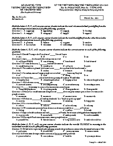 Đề thi thử môn Tiếng Anh - Kỳ thi thử THPT Quốc gia lần 2 năm 2019 - Trường THPT Nguyễn Trung Thiên - Mã đề 001 (Kèm đáp án)