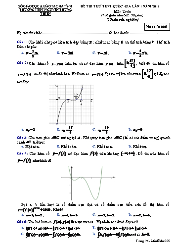 Đề thi thử môn Toán - Kỳ thi THPT Quốc gia lần 1 năm 2019 - Trường THPT Nguyễn Trung Thiên - Mã đề 005 (Kèm đáp án)