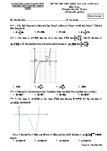 Đề thi thử môn Toán - Kỳ thi THPT Quốc gia lần 1 năm 2019 - Trường THPT Nguyễn Trung Thiên - Mã đề 006 (Kèm đáp án)