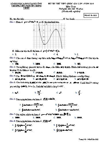 Đề thi thử môn Toán - Kỳ thi THPT Quốc gia lần 1 năm 2019 - Trường THPT Nguyễn Trung Thiên - Mã đề 003 (Kèm đáp án)