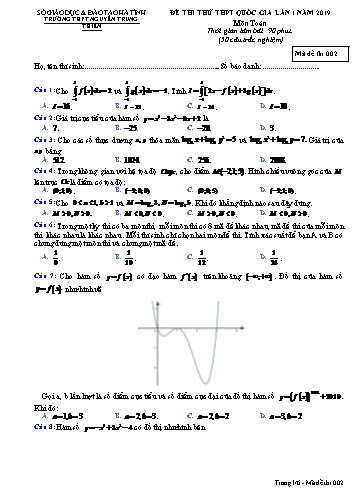 Đề thi thử môn Toán - Kỳ thi THPT Quốc gia lần 1 năm 2019 - Trường THPT Nguyễn Trung Thiên - Mã đề 002 (Kèm đáp án)