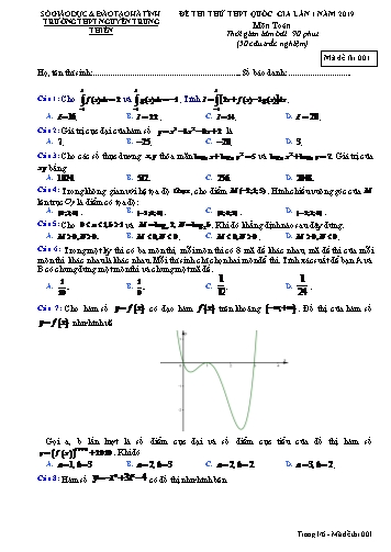 Đề thi thử môn Toán - Kỳ thi THPT Quốc gia lần 1 năm 2019 - Trường THPT Nguyễn Trung Thiên - Mã đề 001 (Kèm đáp án)